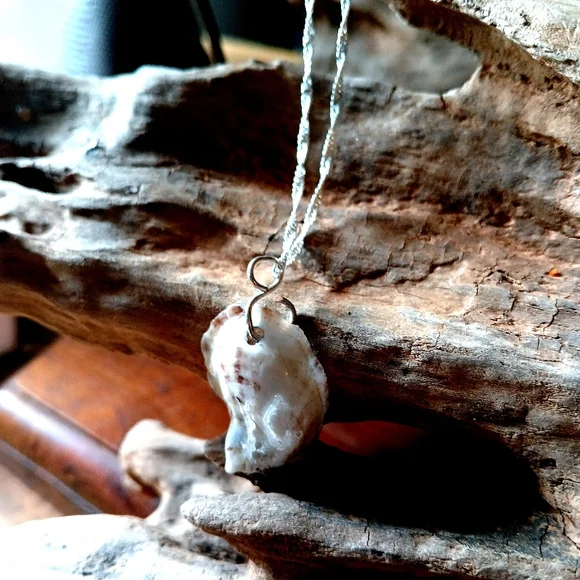 HandCrafted Oyster Shell Necklace With Freshwater PearlWith Sterling Silver - Picture 7 of 8